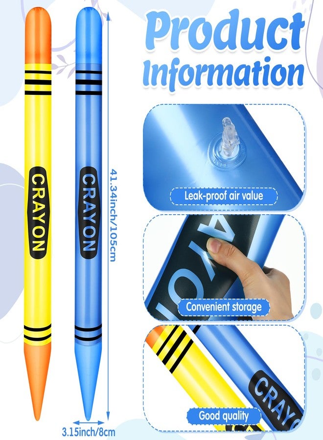 Lunmon 2 Pieces 43.31 Inch Jumbo Inflatable Crayons Balloons Neon Large Blow up Crayons Decor Set Giant Crayon Prop for Party Supplies Favor Decorations(Yellow,Blue) - Image 2